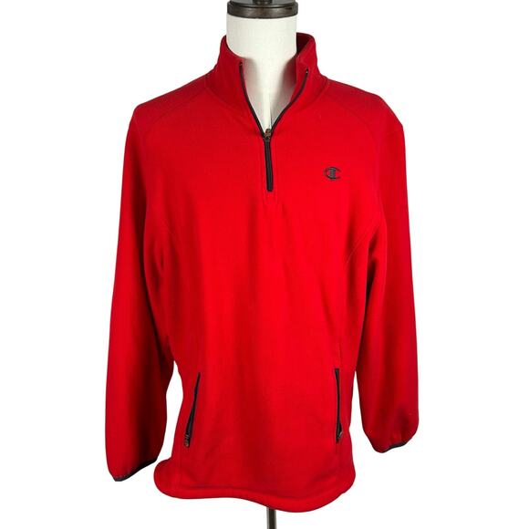 Champion Mens Red Pullover Quarter Zip Fleece Sweatshirt Large Athletic - Picture 1 of 5